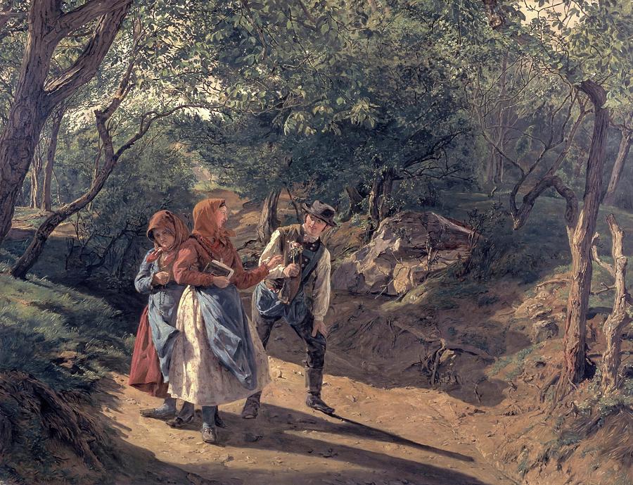Meeting in the Woods, 1836, Oil on canvas, 46,5 x 60,5 cm. Painting by Ferdinand Georg Waldmuller -1793-1865-