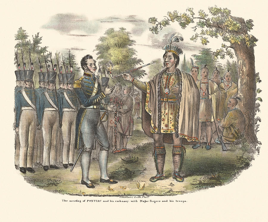 French & Indian War Painting - Meeting of Pontiac and Major Rogers by Thomas Sinclair