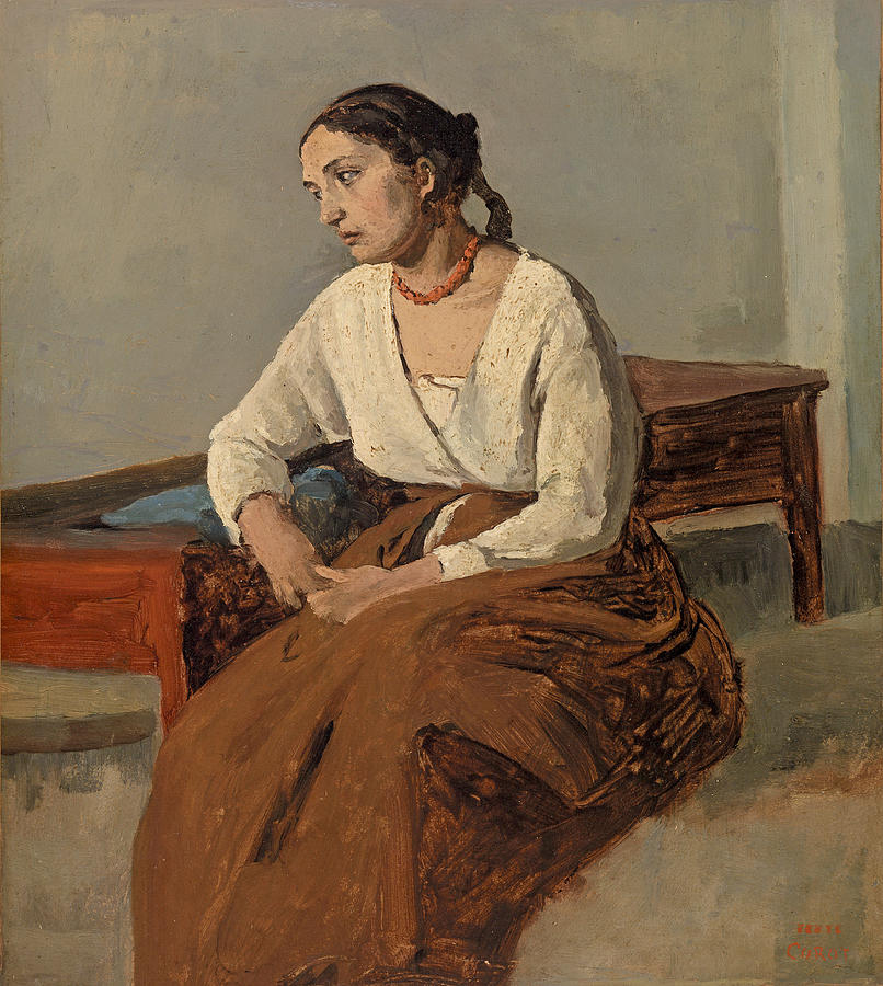 Melancholy Italian Woman. Rome Painting by Jean-Baptiste-Camille Corot