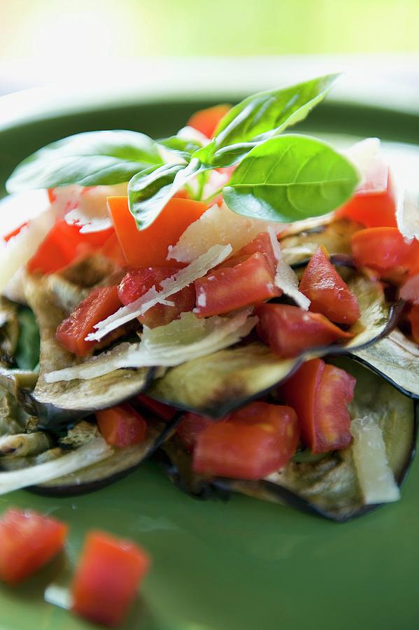 Melanzane Al Pomodoro, Parmigiano E Basilico aubergines With Parmesan And Tomatoes, Italy Photograph by Frederic Vasseur