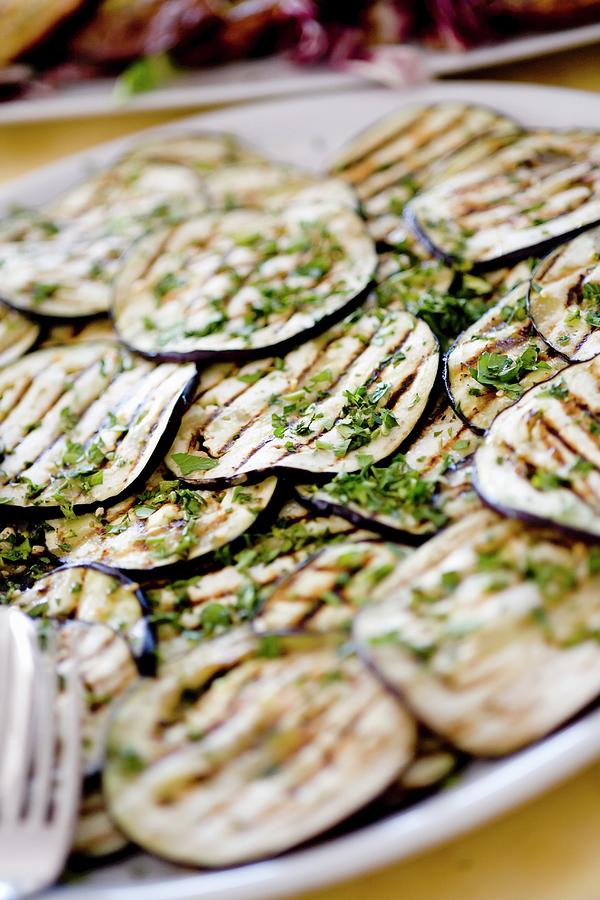 Melanzane Grigliate chargrilled Aubergine Slices, Italy Photograph by Imagerie