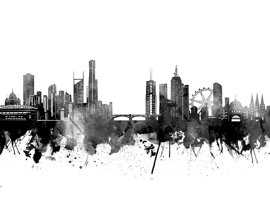 Melbourne Skyline Bw Digital Art