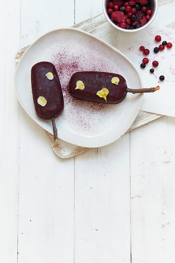 Melissa And Berry Sorbet With Hibiscus On Sticks Photograph by Stockfood Studios /  Brigitte Sporrer