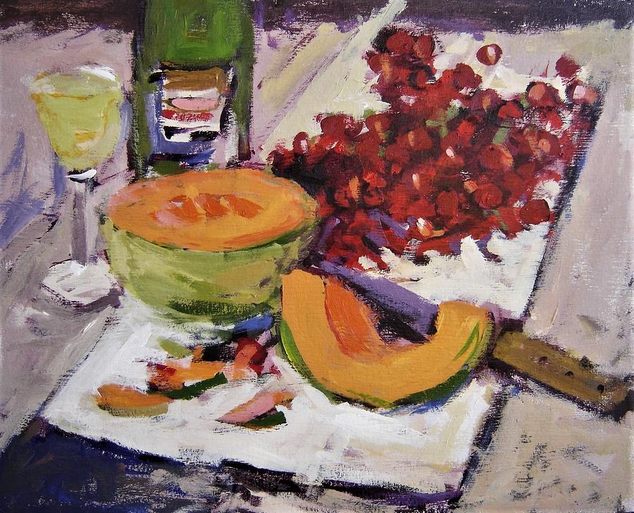 Melon and cherries Painting by R W Goetting