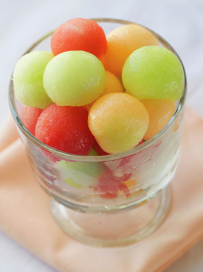 Melon Ball Salad In A Glass; From Above Photograph by A-moore, Cristina