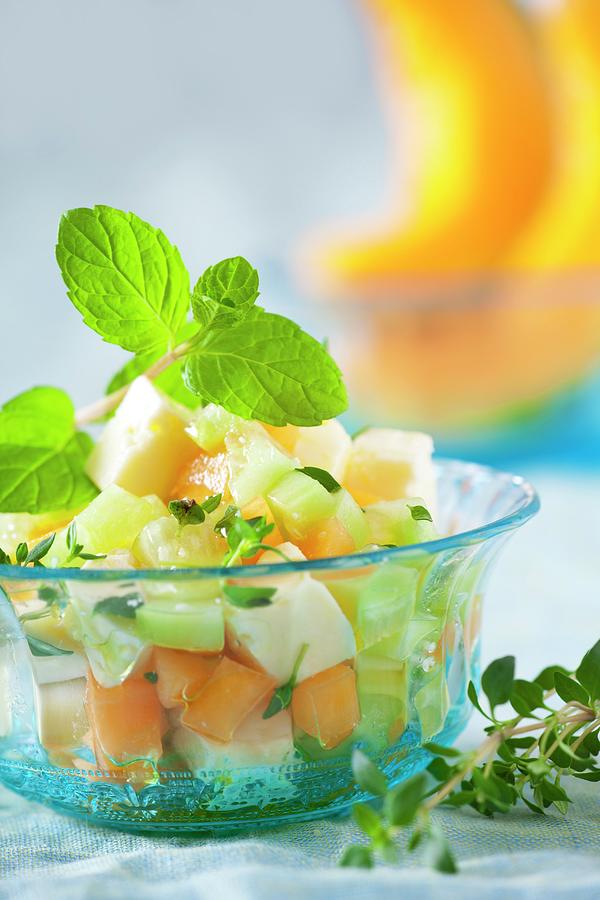 Melon Salad With Cucumber, Feta And Mint Photograph by Studio Lipov