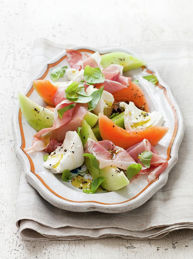 Melon Salad With Ham And Egg Photograph by Lingwood, William - Fine Art ...