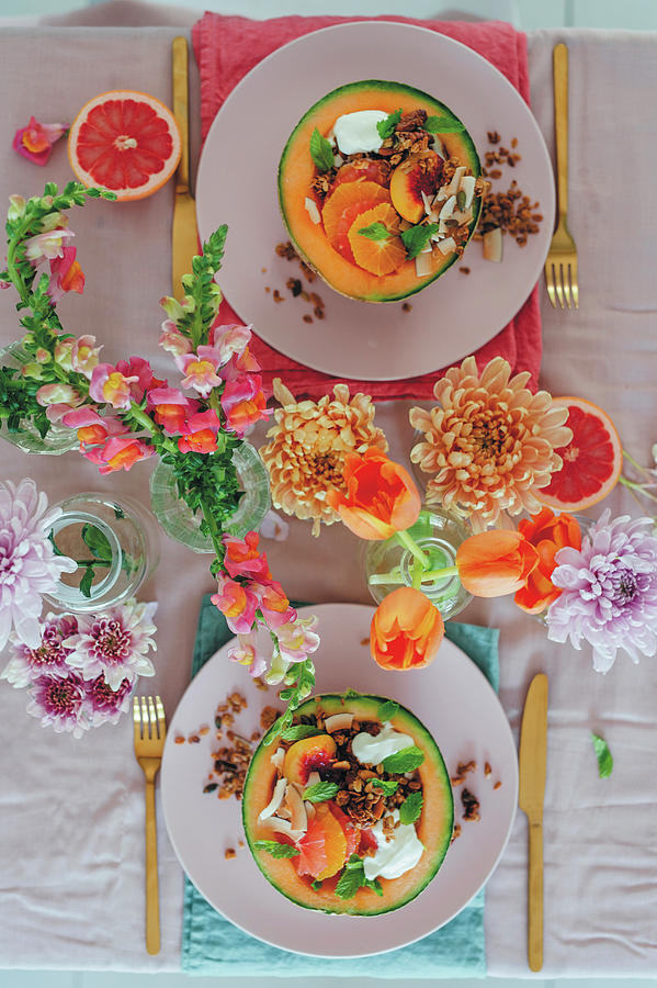 Melon With Fruit And Granola For Mothers Day Photograph by Great Stock!