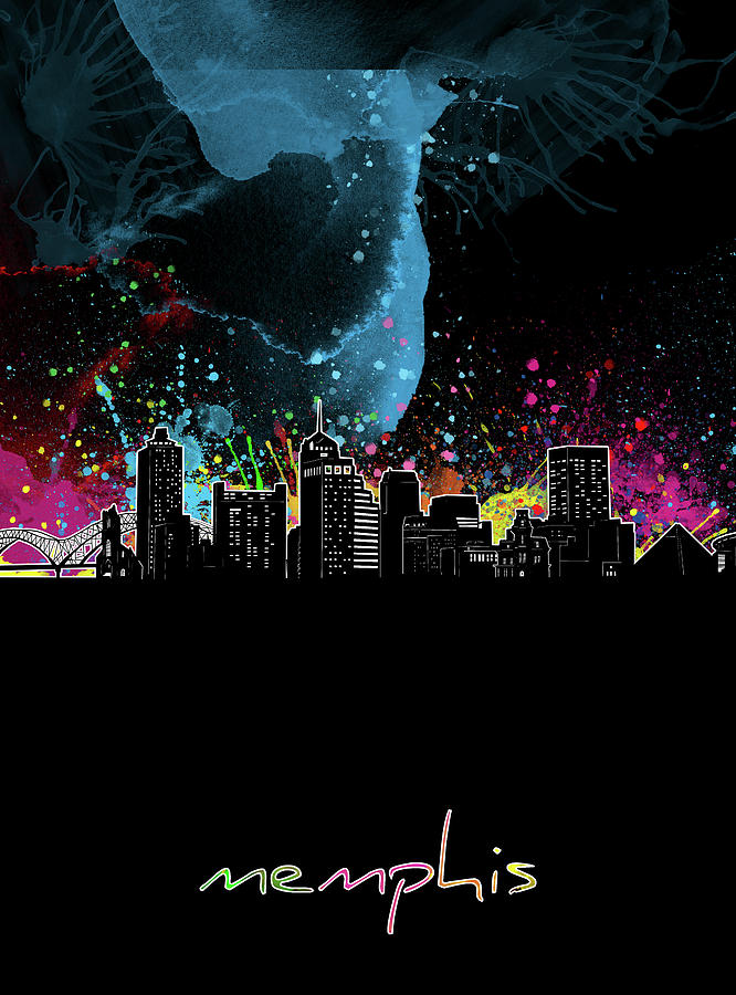 Memphis Skyline Color Splatter Black Digital Art