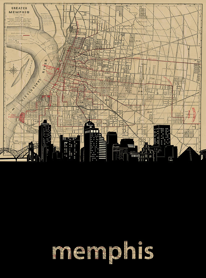 Memphis Skyline Map Digital Art