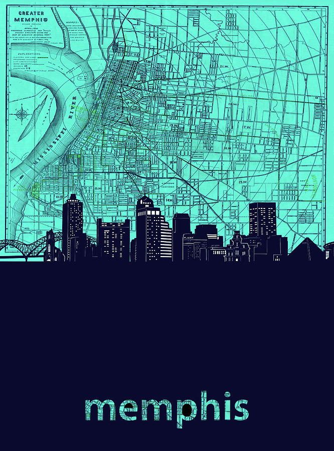 Memphis Skyline Map Green Digital Art
