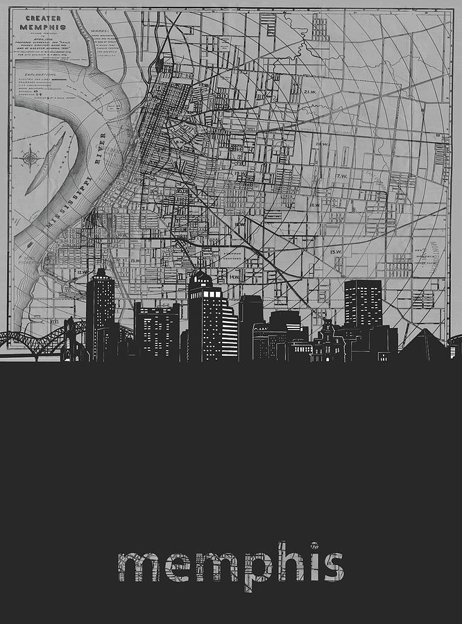 Memphis Skyline Map Grey Digital Art