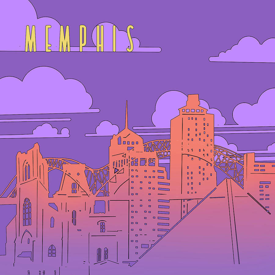 Memphis Skyline Panorama Purple Digital Art