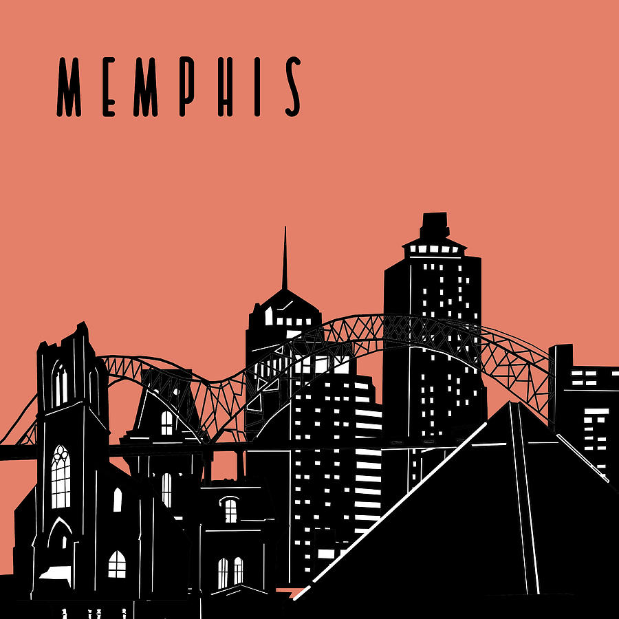 Memphis Skyline Panorama Red Digital Art