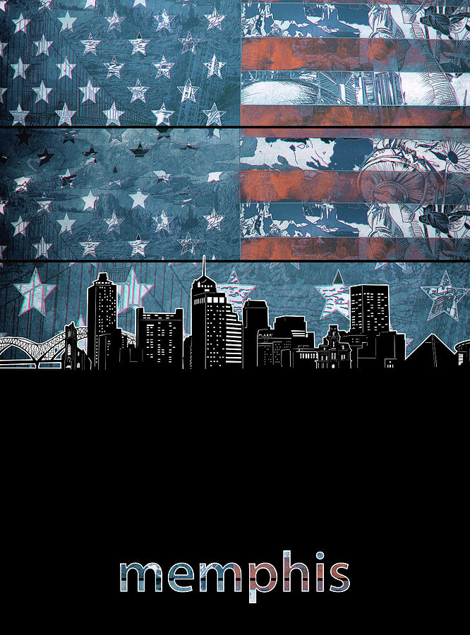 Elvis Presley Digital Art - Memphis Skyline Usa Flag 3 by Bekim M