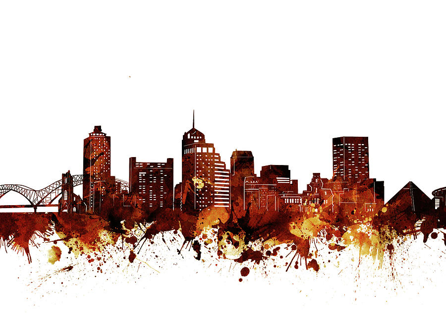 Memphis Skyline Watercolor Brown Digital Art by Bekim M Fine Art America