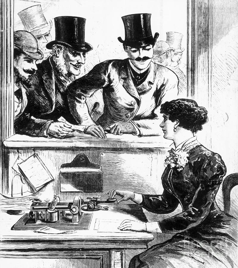 Men Admiring Woman Telegraph Operator By Bettmann