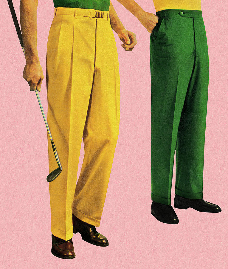 Golf Drawing - Men in Green and Gold Slacks by CSA Images