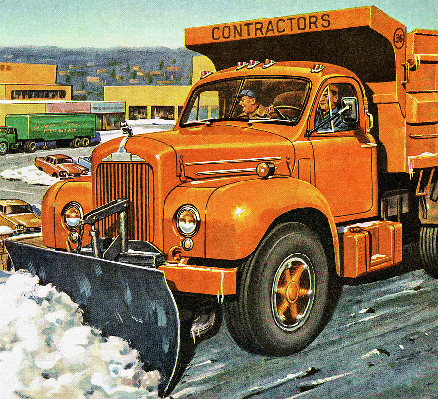 Transportation Drawing - Men in Snow Plow by CSA Images