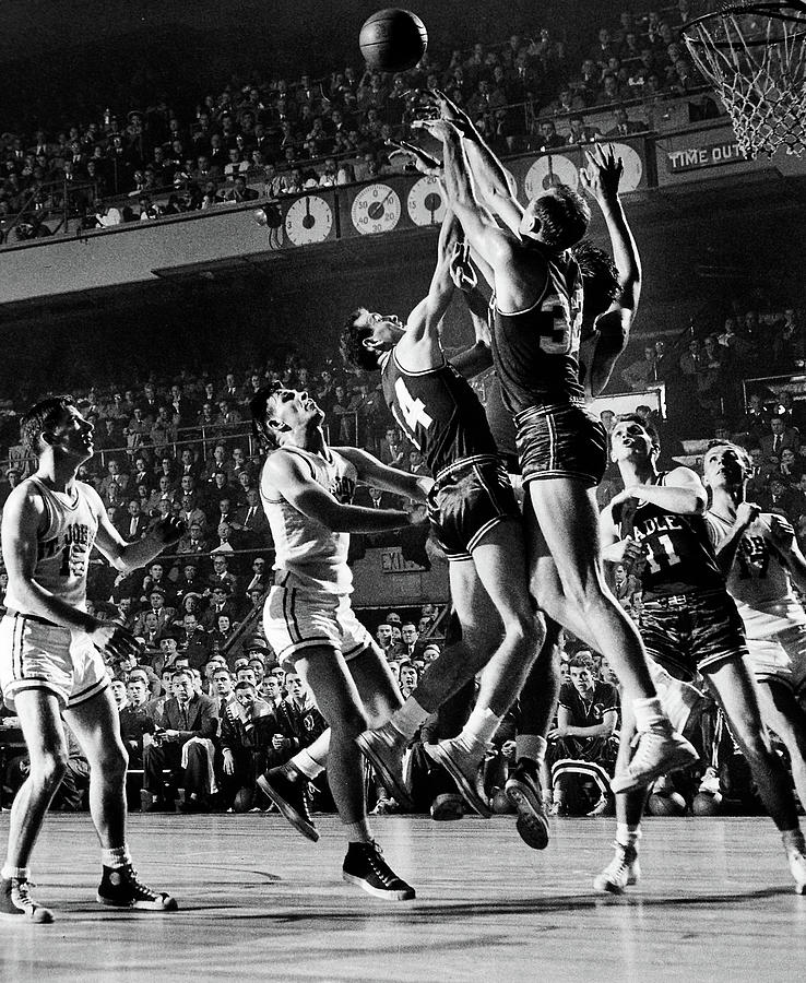 Vintage Photograph - Men Playing Basketball Game by Gjon Mili