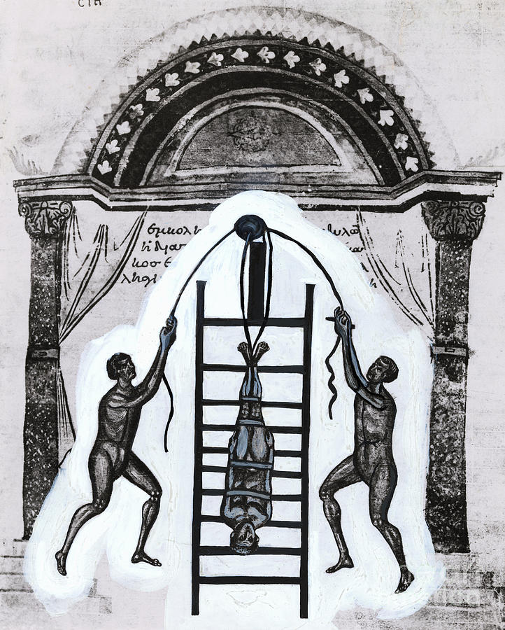 Men Realigning Spine With Ladder Photograph by Bettmann