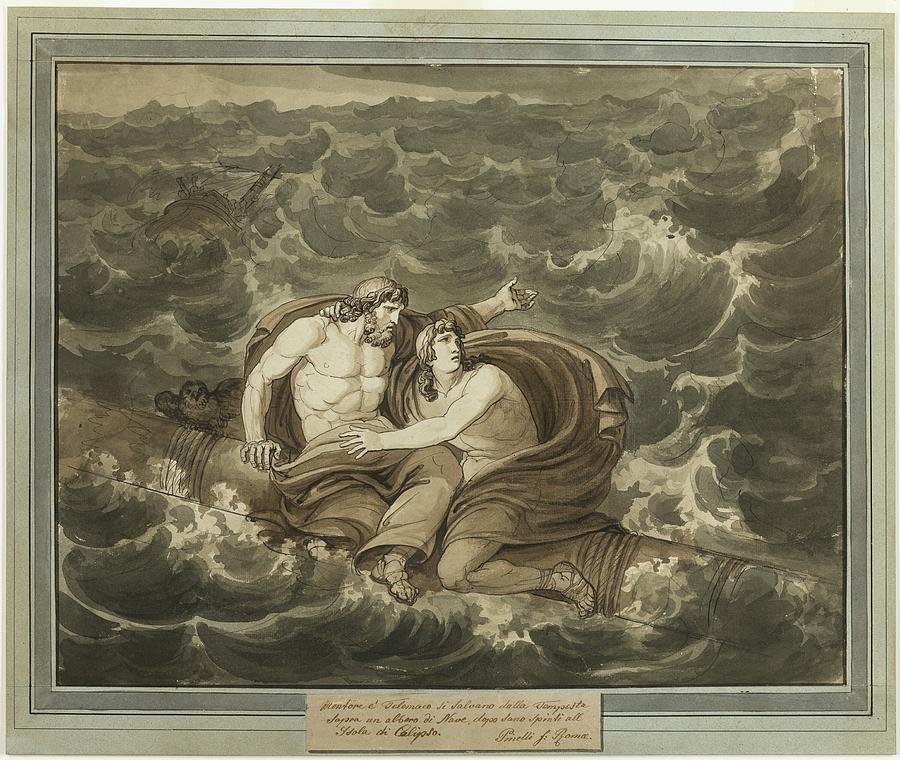 Classical Mythology Drawing - Mentor And Telemachus, Having Survived The Storm by Bartolomeo Pinelli