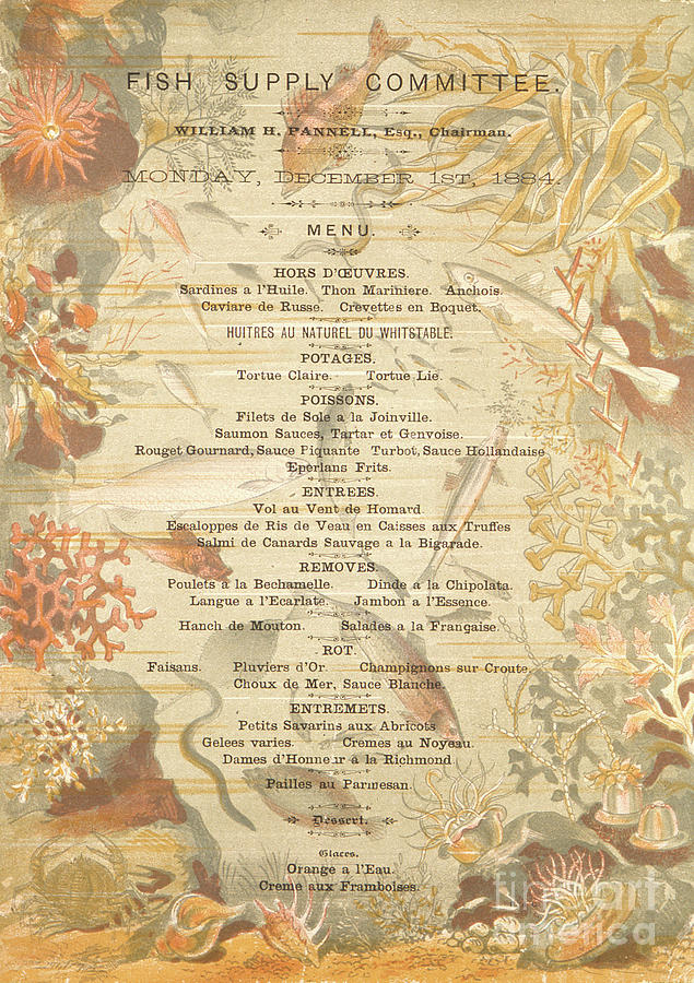 Menu For The Fish Supply Committee, December 1st 1884 Painting by English School