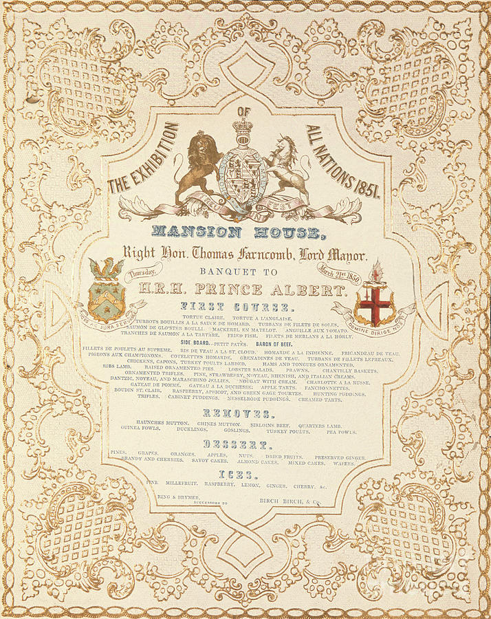 Menu Of Banquet For Prince Albert At The Mansion House, 1851 Painting by English School