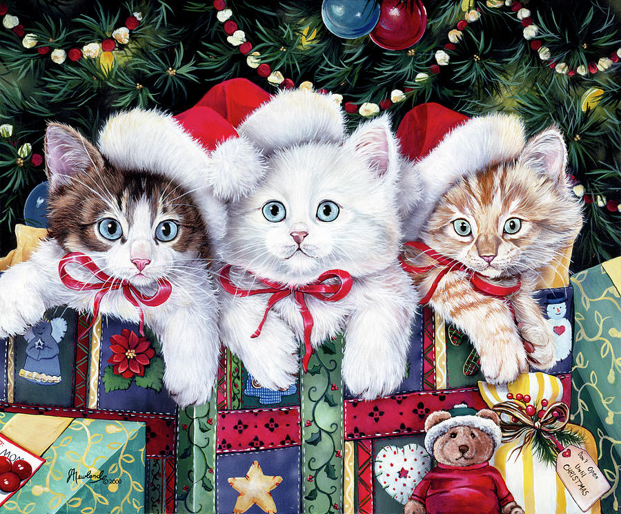 Animal Painting - Meowy Christmas by Jenny Newland