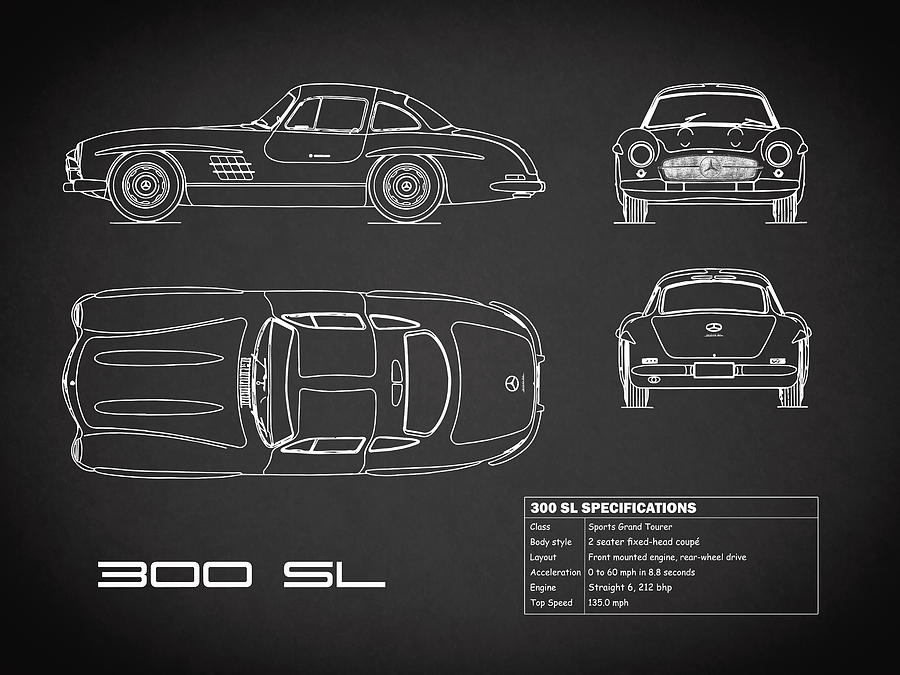 Mercedes 300SL Roadster 1956 Konstruktionszeichnung/ Blueprint. 