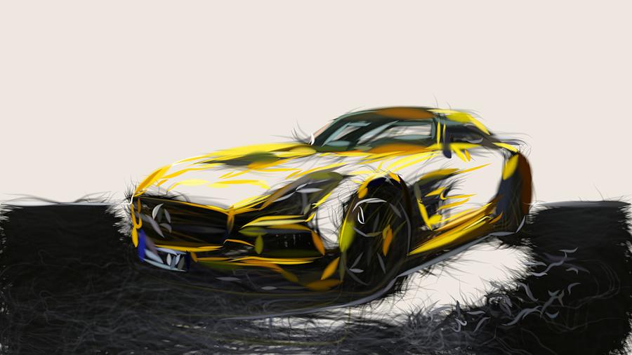 Mercedes Benz SLS AMG Black Series Drawing Digital Art by CarsToon Concept