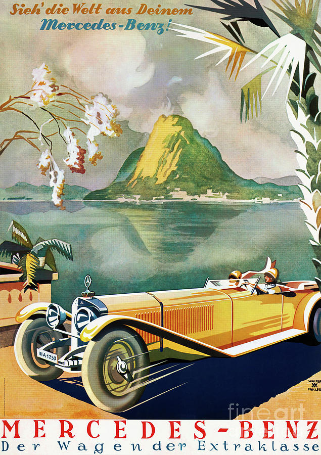 Mercedes Benz Vintage Advertising Poster 1920 Drawing by ...