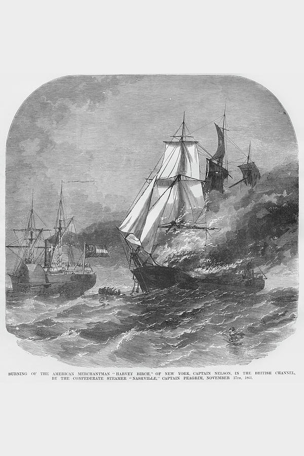 Merchantman Harvey Birch burned in the English Channel Painting by Frank Leslie