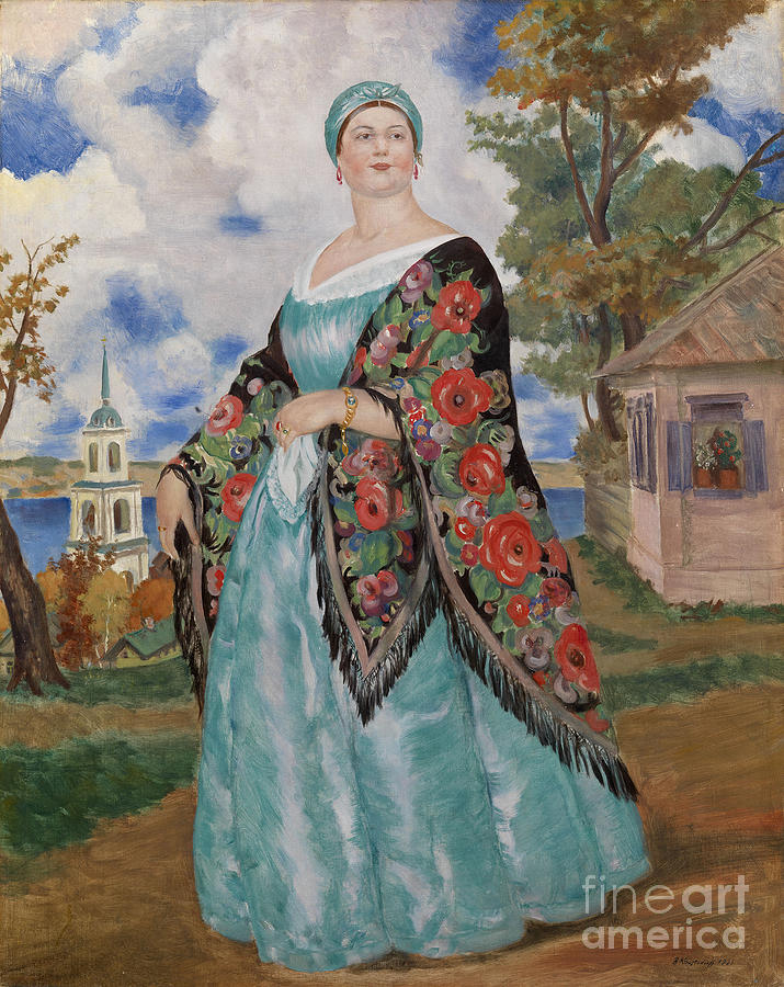 Merchants Wife, 1923. Artist Kustodiev Drawing by Heritage Images