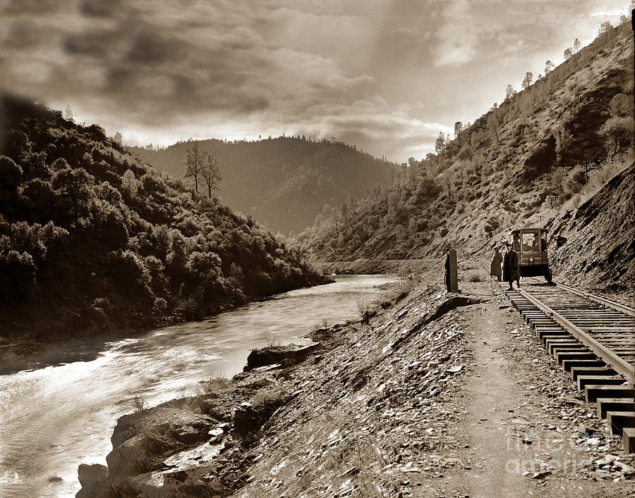 Mountain Photograph - Merced River and the Yosemite Valley Railroad  Circa 1910 by Monterey County Historical Society