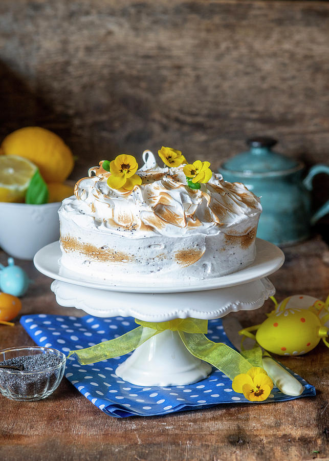 Meringue Cake For Easter With Lemon And Poppy Seeds Photograph by Irina Meliukh