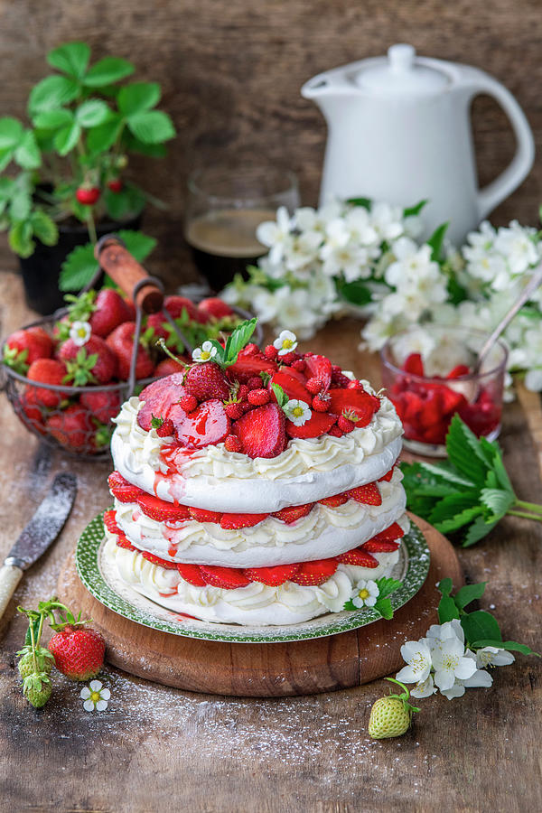 Meringue Cake With Strawberries Photograph by Irina Meliukh