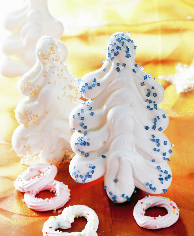 Meringue Christmas Tress Decorated With Sugar Sprinkles Photograph by Teubner Foodfoto
