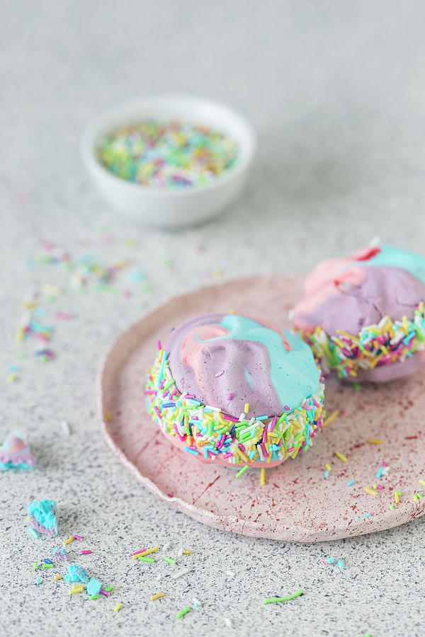 Meringue Ice Cream Sandwich Cookies With Colorful Sprinkles Photograph by Malgorzata Laniak