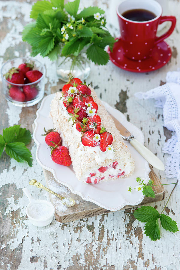 Meringue Roll With Strawberries And Coconut Photograph by Irina Meliukh