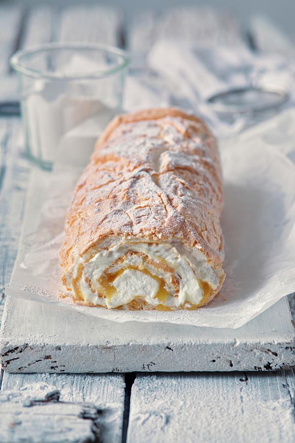 Meringue Roulade With Whipped Cream Photograph by Alena Hrbkov