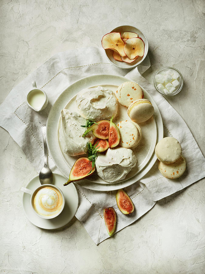 Meringues And Macaroons With Fresh Figs With Coffee Photograph by Vadim Piskarev