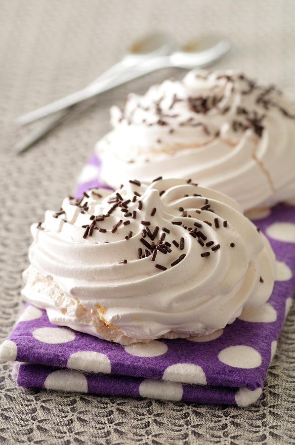 Meringues With Chocolate Sprinkles Photograph by Riou