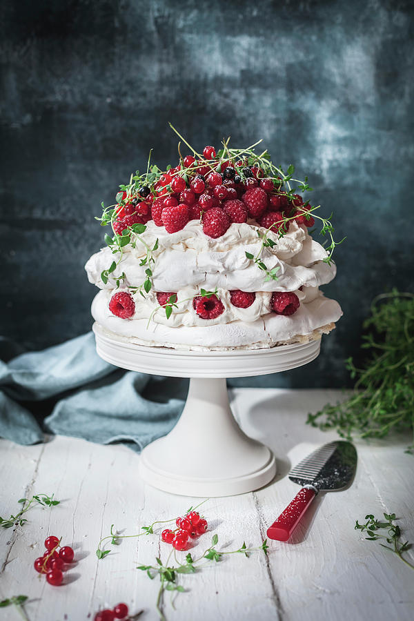 Meringues With Cream And Filled With Raspberries And Red Currants Photograph by Joan Ransley