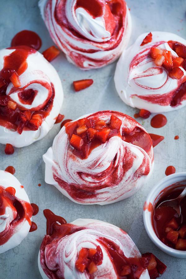 Meringues With Strawberry Ragout Photograph by Eising Studio