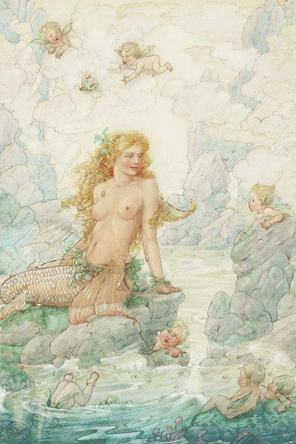 Mermaid and Angels Painting by Harold Gaze