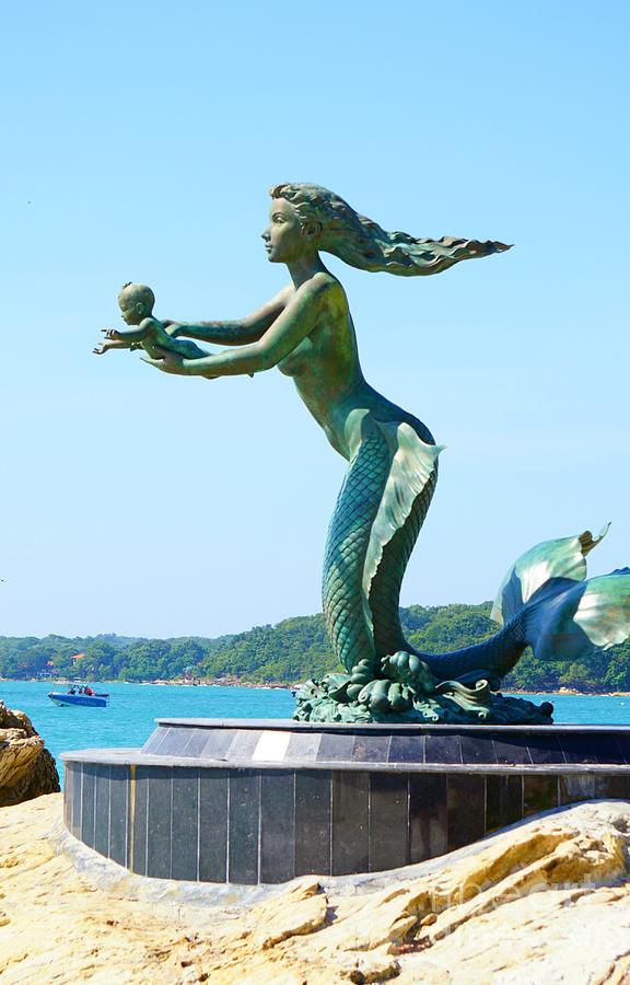 Mermaid And Child Statue Digital Art