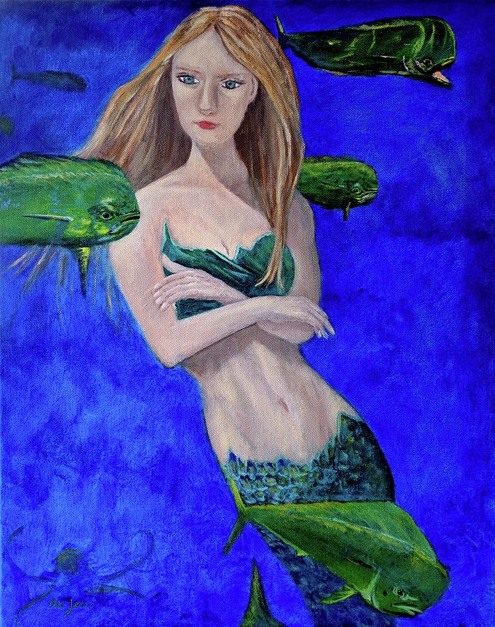 Mermaid and Mahi Painting by Mike Jenkins