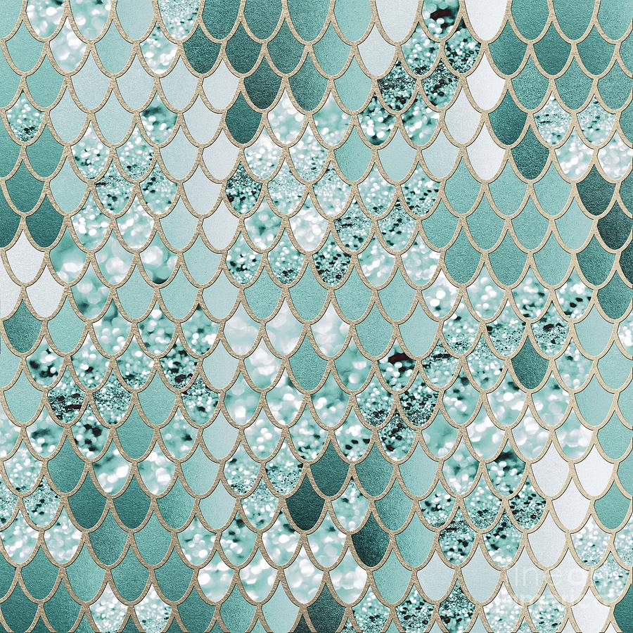 Pattern Mixed Media - Mermaid Glitter Scales #3 #shiny #decor #art by Anitas and Bellas Art
