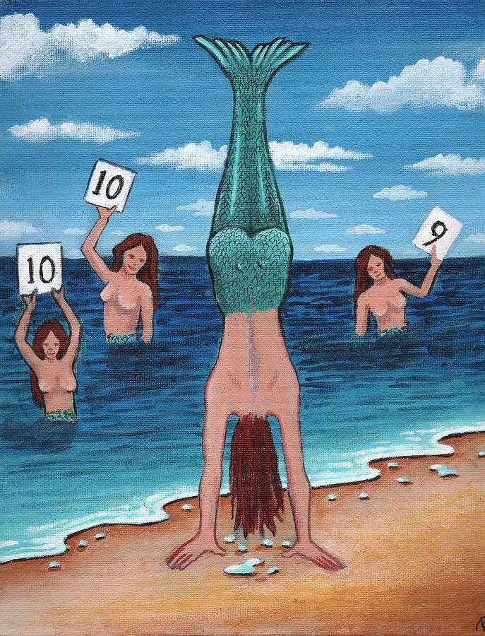 Mermaid Handstand Contest Painting by James RODERICK